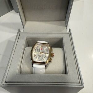 Michele Gold-Tone Case with White Strap Watch